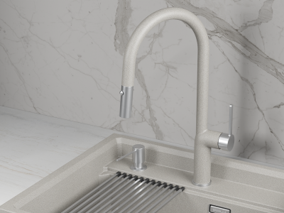 Кухонный смеситель GRANULA с выдвижным изливом и переключением на душ GR-9010, БАЗАЛЬТ