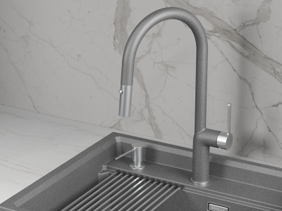 Кухонный смеситель GRANULA с выдвижным изливом и переключением на душ GR-9010, ГРАФИТ (ЧЁРНО-СЕРЫЙ)