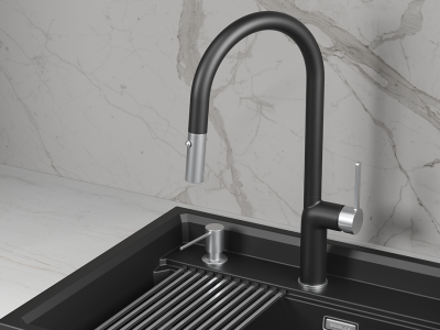 Кухонный смеситель GRANULA с выдвижным изливом и переключением на душ GR-9010, ТУРМАЛИН