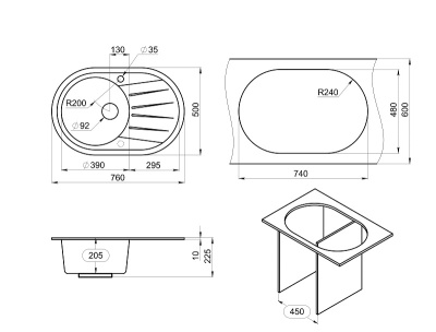 Кухонная мойка GRANULA ST-7601, ЧЁРНЫЙ
