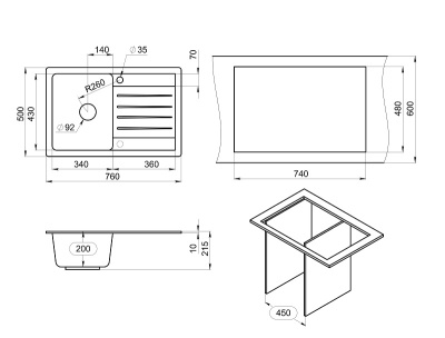 Кухонная мойка GRANULA ST-7602, БЕЖЕВЫЙ