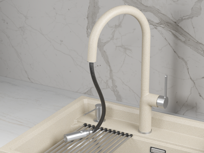 Кухонный смеситель GRANULA с выдвижным изливом и переключением на душ GR-9010, ПИРИТ