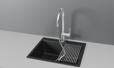 Кухонный смеситель GRANULA с выдвижным изливом и переключением на душ GR-8172, НЕРЖ