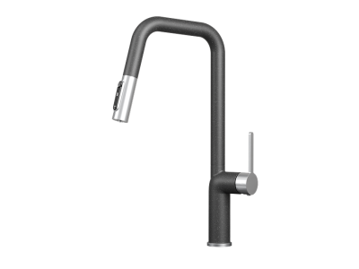 Кухонный смеситель GRANULA с выдвижным изливом с переключением на душ и подключением к  фильтру GR-9011, ЧЕРНЫЙ