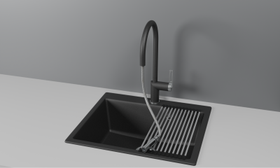 Кухонный смеситель GRANULA с выдвижным изливом и переключением на душ GR-8172, ШВАРЦ