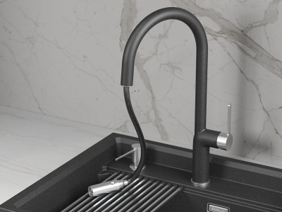 Кухонный смеситель GRANULA с выдвижным изливом и переключением на душ GR-9010, ЧЕРНЫЙ