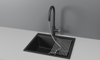 Кухонный смеситель GRANULA с выдвижным изливом с переключением на душ и подключением к  фильтру  GR-8168, ЧЕРНЫЙ