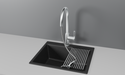 Кухонный смеситель GRANULA с выдвижным изливом с переключением на душ и подключением к  фильтру GR-8168, НЕРЖ