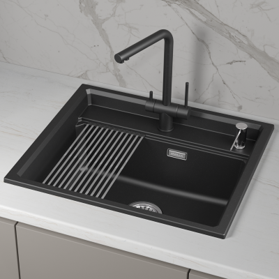Кухонная мойка GRANULA KS-6003, ШВАРЦ (чёрный металлик)