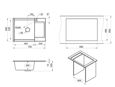 Кухонная мойка GRANULA ES-7003, ЧЁРНЫЙ