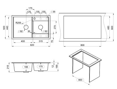 Кухонная мойка GRANULA GR-8201, АЛЮМИНИУМ