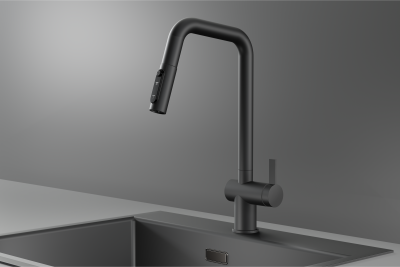 Кухонный смеситель GRANULA с выдвижным изливом с переключением на душ и подключением к фильтру KS-7273, ГРАФИТ МАТОВЫЙ